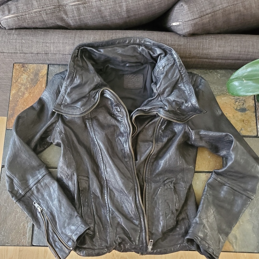 All Saints Spitalfields Heston black leather jacket as 6 US